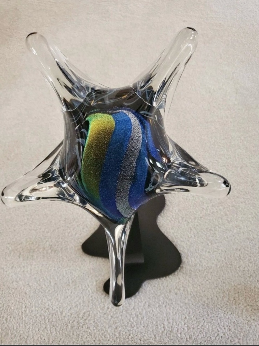 Rolling Karg Dichroic Glass Starfish, with Steel Base